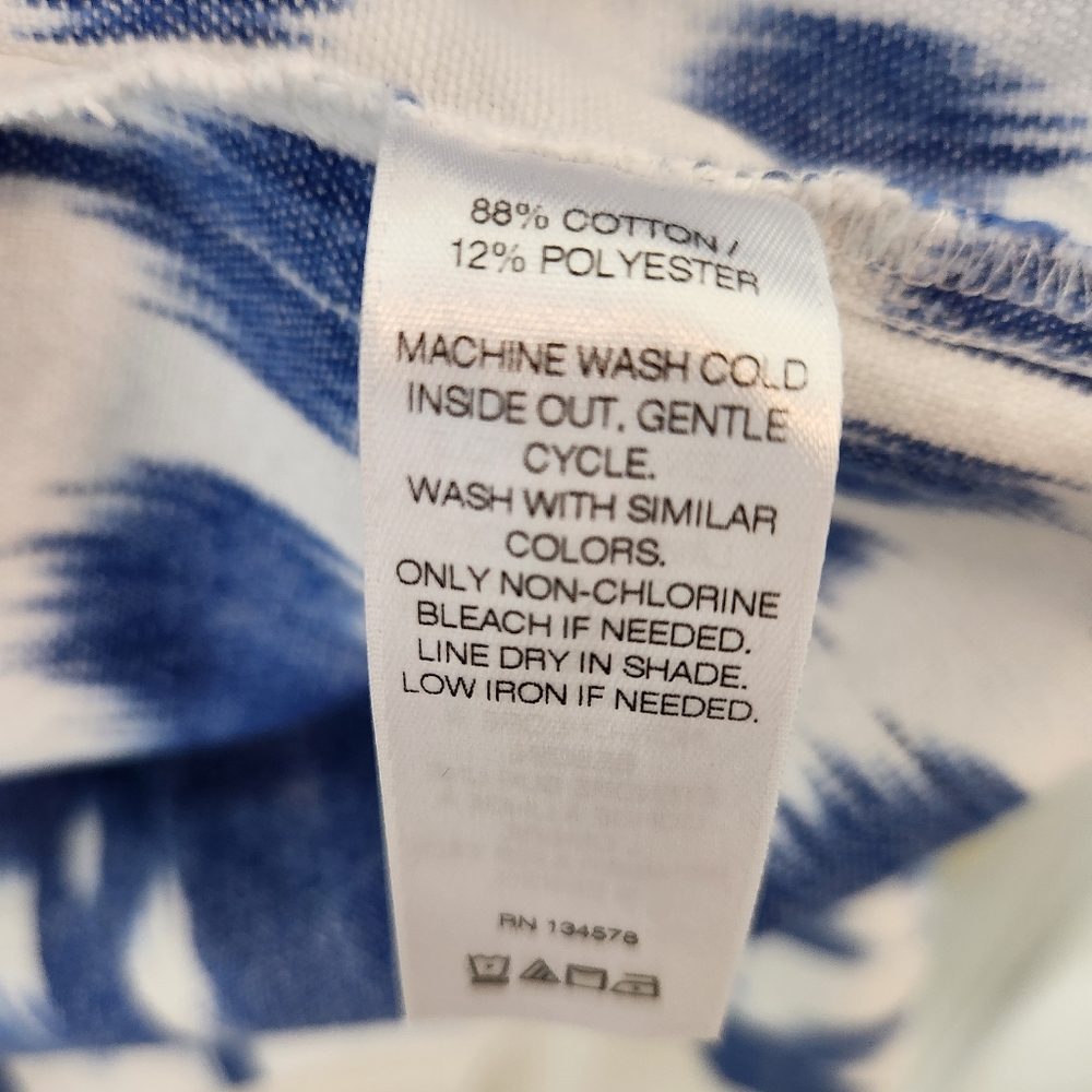 Vineyard Vines Ikat Blue White Top Boat Neck 3/4 Sleeves Size Large - Picture 5 of 8